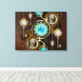 Steampunk Roestige Achtergrond met Turquoise Lenze Canvas Afdruk (Insitu (Houten vloer))