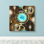 Steampunk Roestige Achtergrond met Turquoise Lenze Canvas Afdruk (Insitu (Houten vloer))