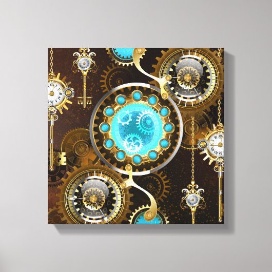 Steampunk Roestige Achtergrond met Turquoise Lenze Canvas Afdruk (Voorkant)