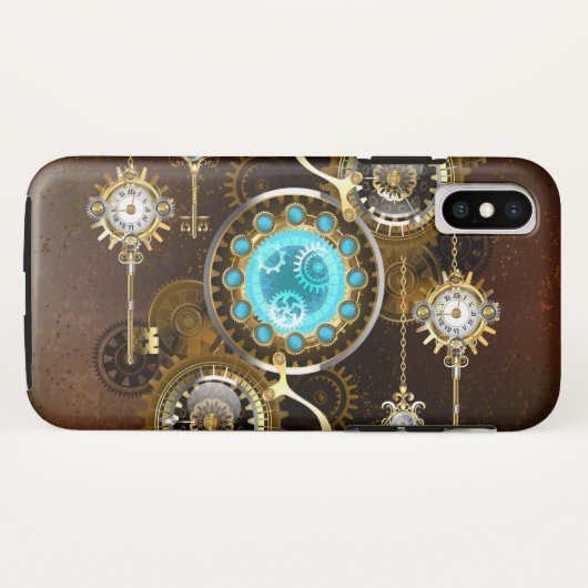 Steampunk Roestige Achtergrond met Turquoise Lenze Case-Mate iPhone Case (Achterkant (horizontaal))