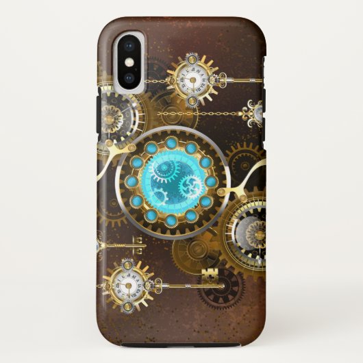 Steampunk Roestige Achtergrond met Turquoise Lenze Case-Mate iPhone Case (Achterkant)
