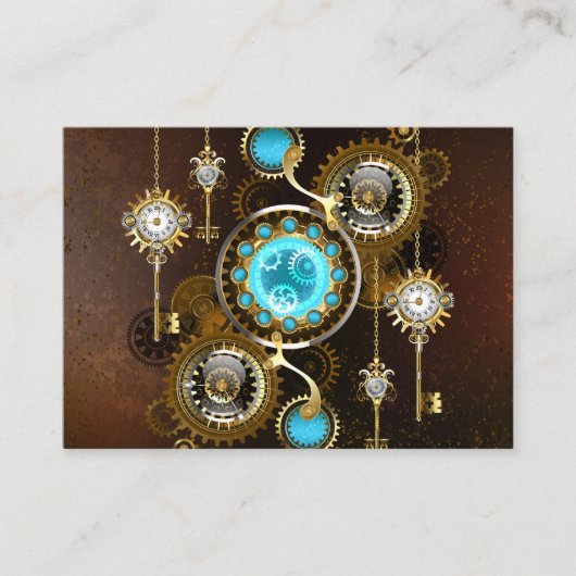 Steampunk Roestige Achtergrond met Turquoise Lenze Contactkaartje (Voorkant)