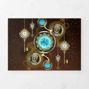 Steampunk roestige achtergrond met turquoise lenze drieluik uitnodiging