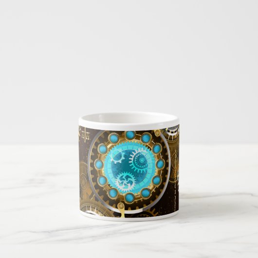 Steampunk Roestige Achtergrond met Turquoise Lenze Espresso Kop (Voorkant)
