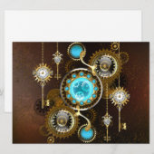 Steampunk Roestige Achtergrond met Turquoise Lenze Feestdagenkaart (Voorkant / Achterkant)
