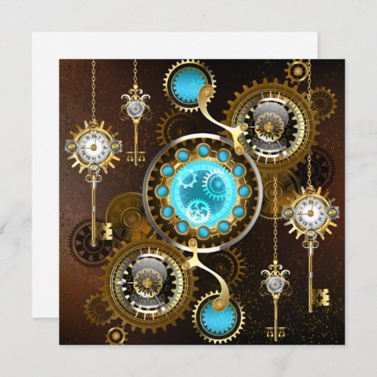 Steampunk Roestige Achtergrond met Turquoise Lenze Feestdagenkaart (Voorkant / Achterkant)