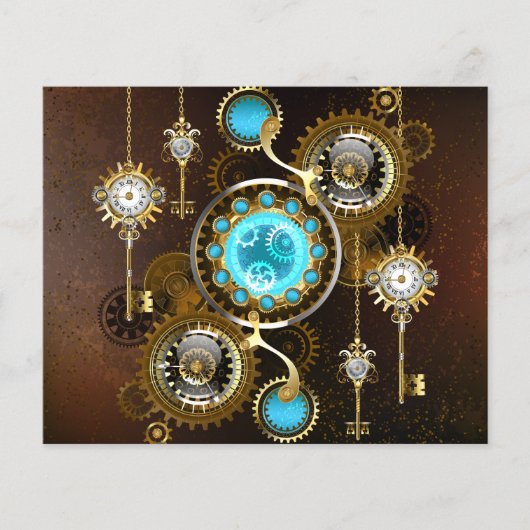 Steampunk Roestige Achtergrond met Turquoise Lenze Flyer (Voorkant)