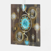 Steampunk Roestige Achtergrond met Turquoise Lenze Glas Ornament (Voorkant links)
