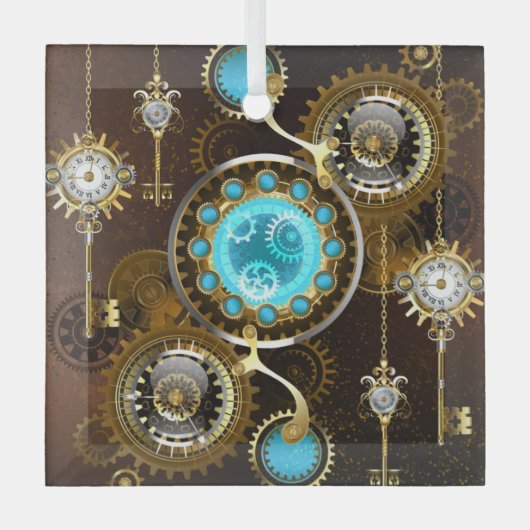 Steampunk Roestige Achtergrond met Turquoise Lenze Glas Ornament (Voorkant)