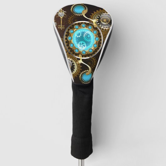Steampunk Roestige Achtergrond met Turquoise Lenze Golfheadcover (Voorkant)
