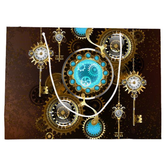 Steampunk Roestige Achtergrond met Turquoise Lenze Groot Cadeauzakje (Achterkant)
