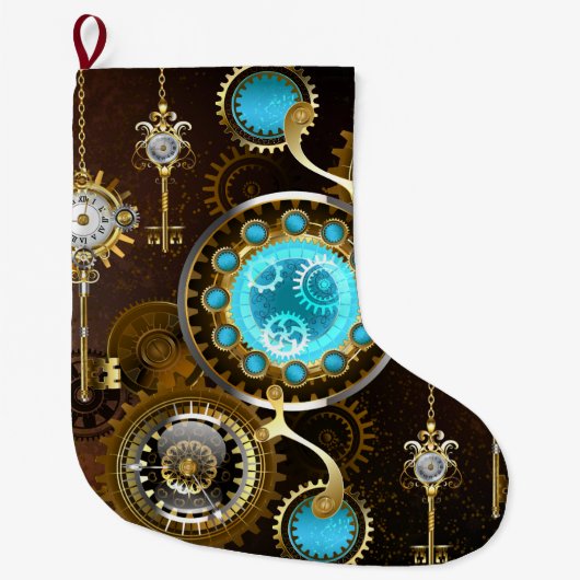 Steampunk Roestige Achtergrond met Turquoise Lenze Grote Kerstsok (Voorkant)