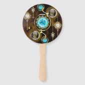 Steampunk Roestige Achtergrond met Turquoise Lenze Handwaaier (Achterkant)
