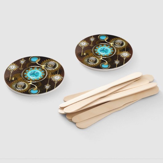 Steampunk Roestige Achtergrond met Turquoise Lenze Handwaaier (Niet-gemonteerd)