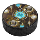 Steampunk Roestige Achtergrond met Turquoise Lenze Hockey Puck (3/4)