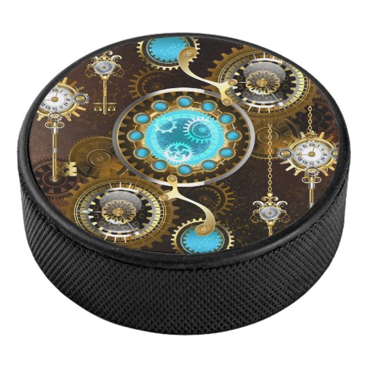 Steampunk Roestige Achtergrond met Turquoise Lenze Hockey Puck (3/4)