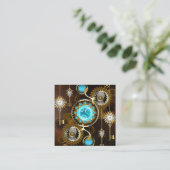 Steampunk Roestige Achtergrond met Turquoise Lenze Informatiekaartje (Staand voorkant)