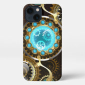 Steampunk Roestige Achtergrond met Turquoise Lenze iPhone Hoesje (Achterkant)