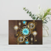 Steampunk Roestige Achtergrond met Turquoise Lenze Kaart (Staand voorkant)