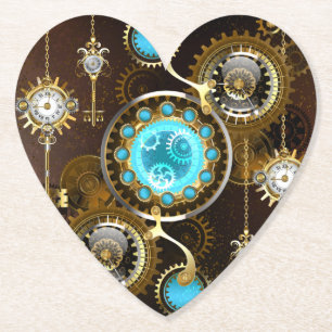 Steampunk roestige achtergrond met turquoise lenze kartonnen onderzetters