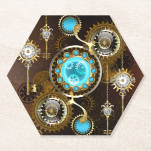 Steampunk roestige achtergrond met turquoise lenze kartonnen onderzetters