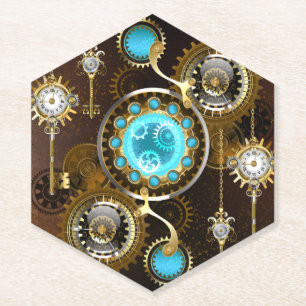 Steampunk roestige achtergrond met turquoise lenze kartonnen onderzetters