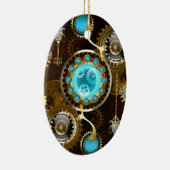 Steampunk Roestige Achtergrond met Turquoise Lenze Keramisch Ornament (Rechts)