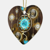 Steampunk Roestige Achtergrond met Turquoise Lenze Keramisch Ornament (Links)