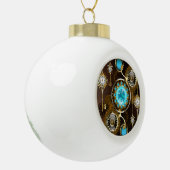 Steampunk Roestige Achtergrond met Turquoise Lenze Keramische Bal Ornament (Links)