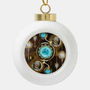 Steampunk Roestige Achtergrond met Turquoise Lenze Keramische Bal Ornament