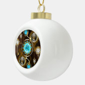 Steampunk Roestige Achtergrond met Turquoise Lenze Keramische Bal Ornament (Rechts)