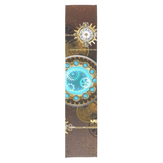 Steampunk Roestige Achtergrond met Turquoise Lenze Korte Tafelloper (Voorkant)