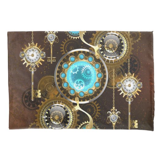 Steampunk Roestige Achtergrond met Turquoise Lenze Kussensloop (Voorkant)