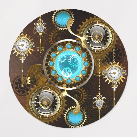 Steampunk Roestige Achtergrond met Turquoise Lenze Labels (Design 1)
