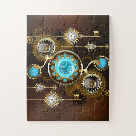 Steampunk Roestige Achtergrond met Turquoise Lenze Legpuzzel (Verticaal)