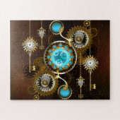 Steampunk Roestige Achtergrond met Turquoise Lenze Legpuzzel (Horizontaal)