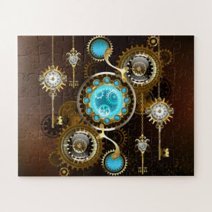 Steampunk Roestige Achtergrond met Turquoise Lenze Legpuzzel