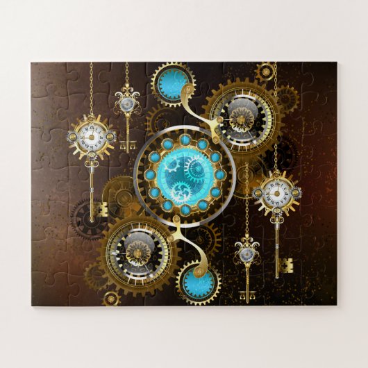 Steampunk Roestige Achtergrond met Turquoise Lenze Legpuzzel (Horizontaal)