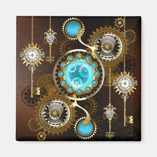 Steampunk Roestige Achtergrond met Turquoise Lenze Magneet (Voorkant)
