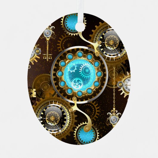 Steampunk Roestige Achtergrond met Turquoise Lenze Metalen Ornament (Voorkant)