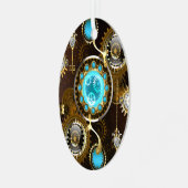 Steampunk Roestige Achtergrond met Turquoise Lenze Metalen Ornament (Voorkant links)