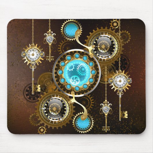 Steampunk Roestige Achtergrond met Turquoise Lenze Muismat (Voorkant)