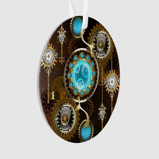 Steampunk Roestige Achtergrond met Turquoise Lenze Ornament (voorkant)
