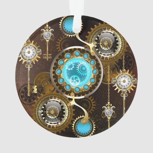 Steampunk Roestige Achtergrond met Turquoise Lenze Ornament (achterkant)