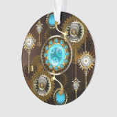 Steampunk Roestige Achtergrond met Turquoise Lenze Ornament (voorkant)