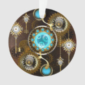 Steampunk Roestige Achtergrond met Turquoise Lenze Ornament (voorkant)