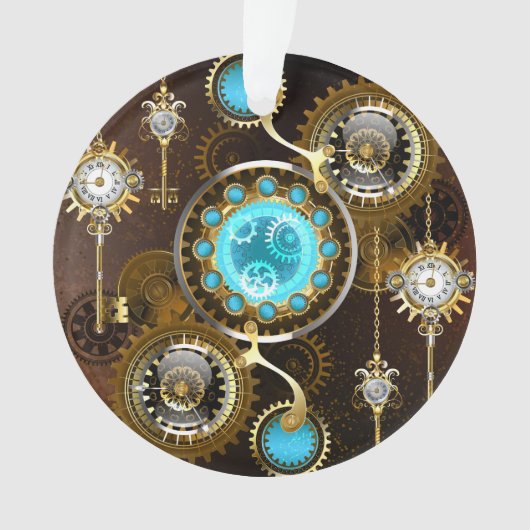 Steampunk Roestige Achtergrond met Turquoise Lenze Ornament (voorkant)