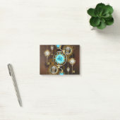 Steampunk roestige achtergrond met turquoise lenze post-it® notes (Kantoor)