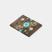 Steampunk roestige achtergrond met turquoise lenze post-it® notes (Schuin)
