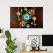 Steampunk Roestige Achtergrond met Turquoise Lenze Poster (Thuiskantoor)
